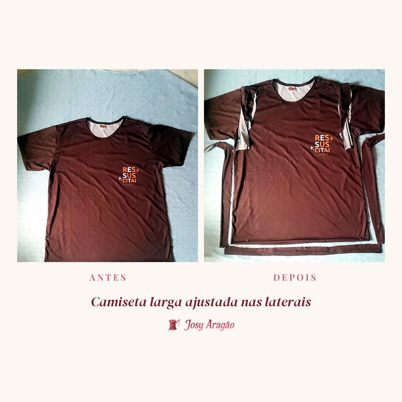 Antes e depois: camiseta larga ajustada nas laterais
