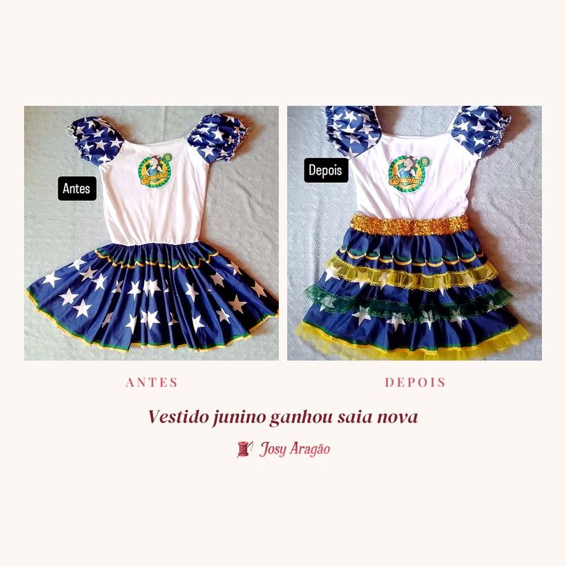 Antes e depois: vestido junino com a saia refeita em camadas de babado